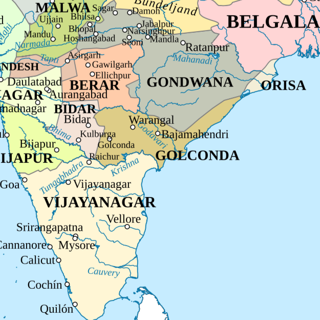 A map of India with a focus on the Golconda region