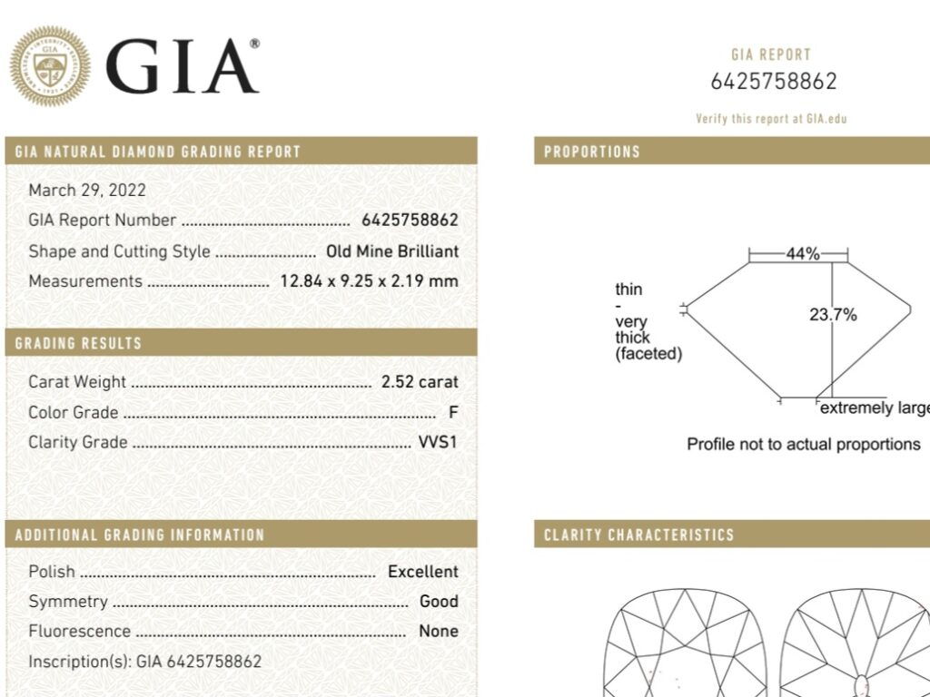 Gia report of an old mine cut diamond