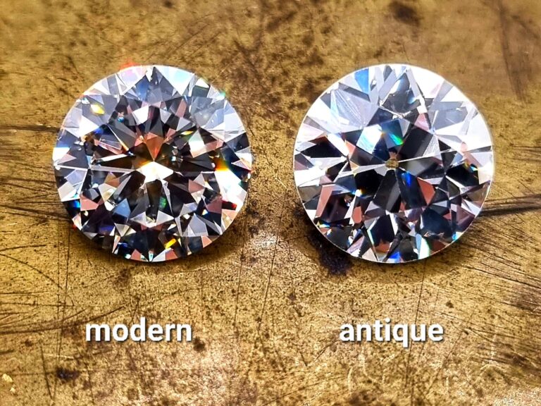 modern diamond next to antique diamond on golden background